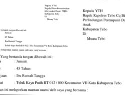 Istri Siri Kades Teluk Kayu Putih Kembali Laporkan Suami ke PMD dan Polres Tebo