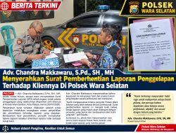 Adv. Chandra Makkawaru Serahkan Surat Pemberhentian Laporan Penggelapan Klien di Polsek Wara Selatan